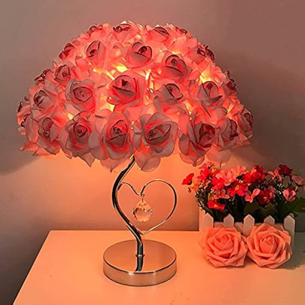 Pink Rose Flower Bedside lamp Princess Table lamp Flower Lamp for Nightstand Desk Light for Bedroom Women Girl Dating Gifts Party Wedding Decor Living Room Restaurant Office