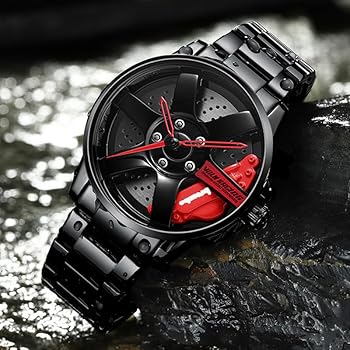 Wheel Watch, Stainless Steel Men's Wristwatch With Spinning Rim Hub Design, Japanese Quartz Movement, Water Resistant, Scratch Resistant - Gift for Car Enthusiasts