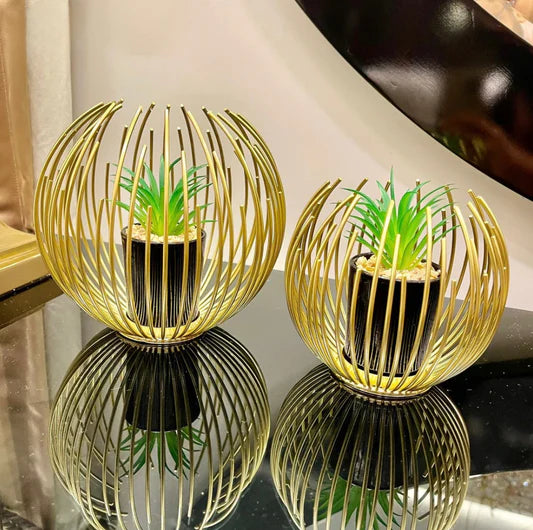 Metallic Golden Globe Planter 2 Pice Set